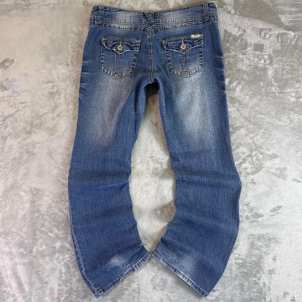 Y2K Angels Low Rise Bootcut Denim Jeans Women’s 17 Blue Distressed